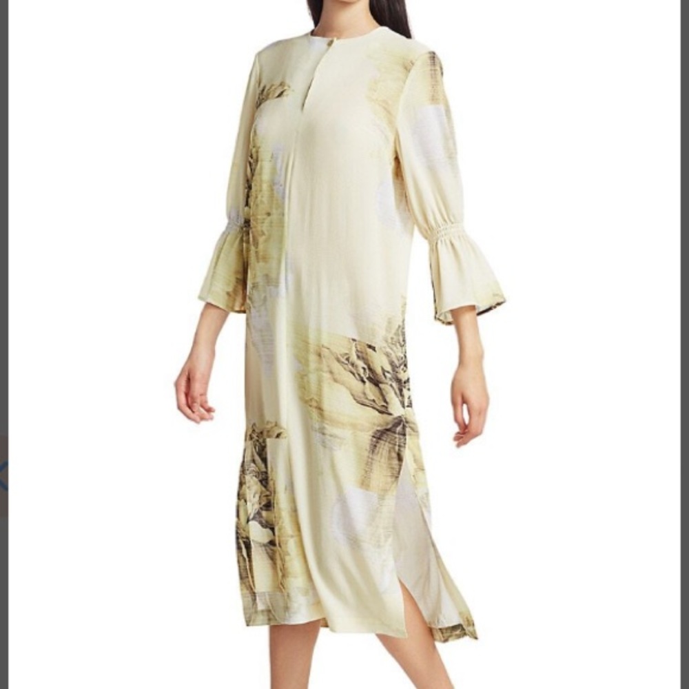 Adessa Graphic Flower Midi Shirt Dress In Big Rose Yellow